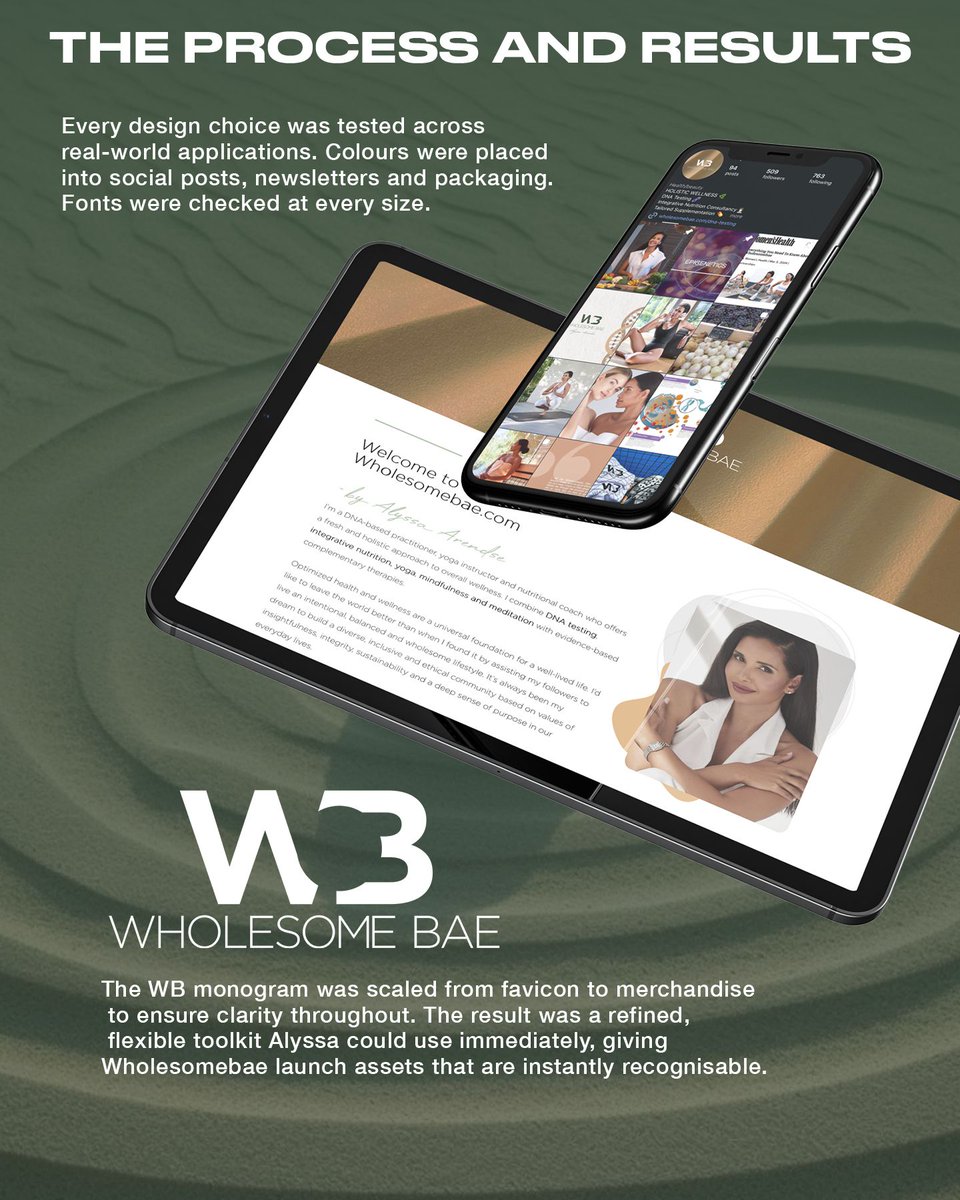Custom built. Never copy-paste. ✨

For Wholesomebae, that meant creating a visual system strong enough to hold DNA testing, nutrition, supplementation and yoga while staying visually clear and cohesive. One brand world. Many services. Total alignment.