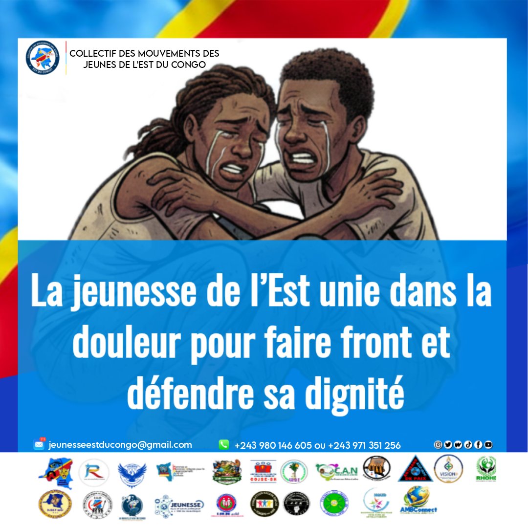 La jeunesse de l’Est unie dans la douleur pour faire front et défendre sa dignité. <a href="/Presidence_RDC/">Présidence RDC 🇨🇩</a> <a href="/jeunesseEP_RDC/">Ministère de la Jeunesse et Éveil Patriotique</a> <a href="/leParrainRDC/">𝐥𝐞 𝐏𝐚𝐫𝐫𝐚𝐢𝐧</a> <a href="/ONU_fr/">Nations Unies (ONU)</a> <a href="/SwedeninDRCongo/">Sweden in DR Congo</a>