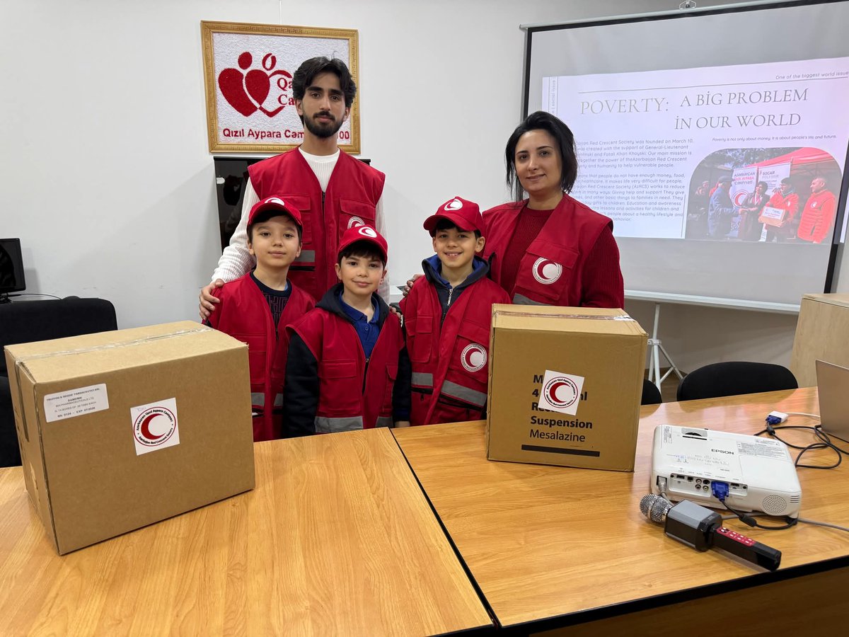 AzRedCrescent's tweet photo. 🌟On February 12, 2026, three schoolchildren from the 4th “A” class of the European-Azerbaijani School visited the Sumgayit Regional Center of the AzRCS. https://t.co/fPwBLgNVQC