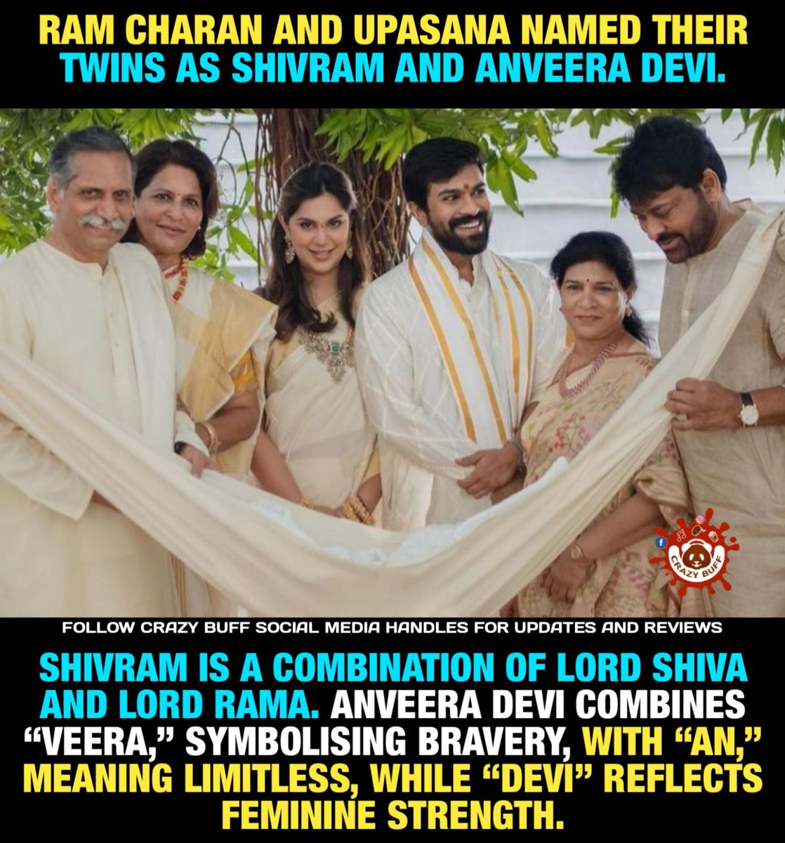 CrazyBuffOffl's tweet photo. #RamCharan &amp; #Upasana named their twins #Shivram &amp; #Anveeradevi

#klinkaara #chiranjeevi https://t.co/OV68oDL2jz