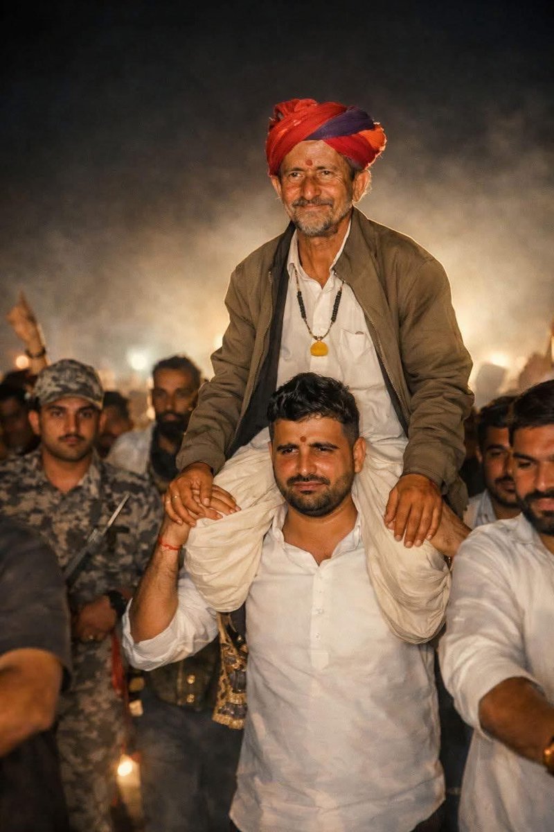 चित्तौड़ के तीसरे शाके के याद पुनः जीवत हो गई जब कल्ला राठौड़ ने अपने घायल चाचा को कंधे पर उठाकर युद्ध लड़ा था जिससे अकबर भी सोच में पड़ गया चार हाथो वाला देवता युद्ध लड़ रहा है
वो ही इतिहास आज पुनः हमारे ओरण योद्धा कों कंधों पर उठाकर भाई <a href="/RavindraBhati__/">Ravindra Singh Bhati</a> रच रहा है
#ओरण_बचाओ
