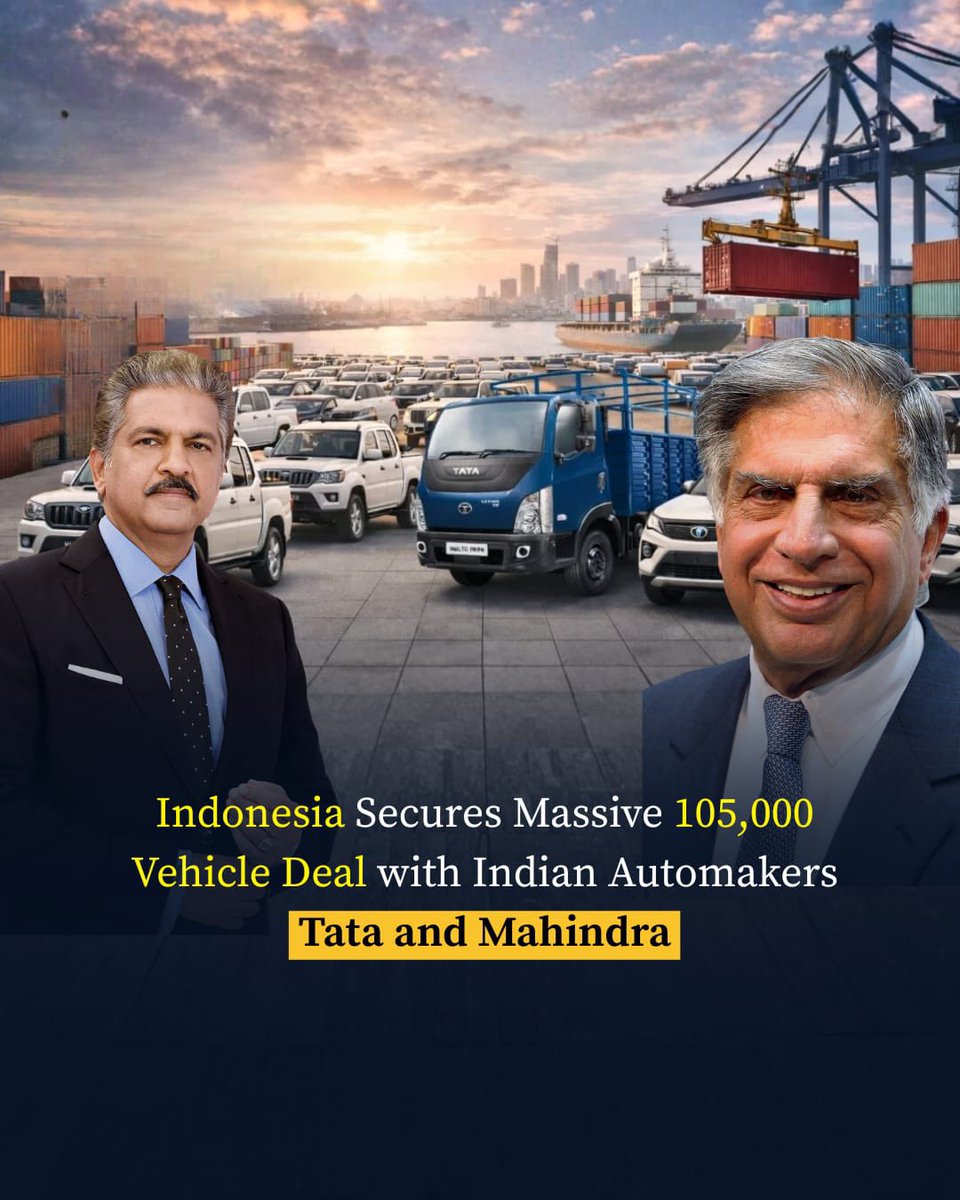 IndiaWithR9463's tweet image. Indonesia secures massive 105,000 Vehicles from Tata Motors and Mahindra Group, a big boost to #Indian Automakers. 

#automakers #mahindra #tata #indonesia #india #deal #developingindia