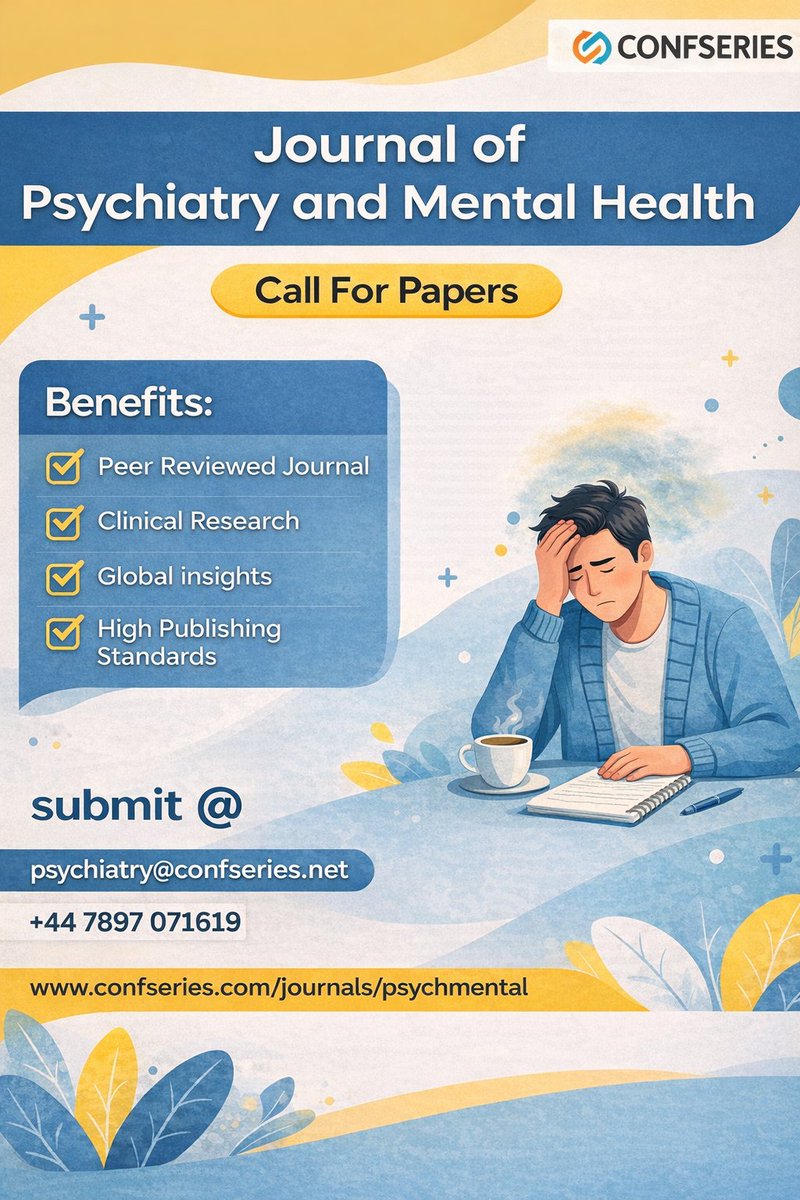 JacobP16932's tweet photo. 📢 Call for Papers!
Journal of Psychiatry &amp; Mental Health invites submissions in clinical and mental health research.
✔ Peer-reviewed
✔ Global visibility
✔ High publishing standards

 #Psychiatry #MentalHealthResearch #AcademicTwitter #ResearchCommunity #ClinicalResearch https://t.co/tvgiHchNZM