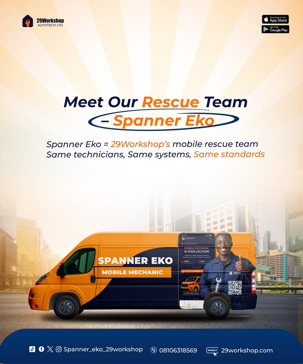 29Workshop's tweet photo. Car trouble doesn’t send an invitation.
That’s why 29Workshop has a dedicated mobile rescue team ready to move when you need help most.
Fast response. Professional technicians. On-the-spot 

Choose the plan that works for you:

• ₦10,000 = 1 rescue
• ₦30,000 = 4 rescues https://t.co/6WHtkbRvmx