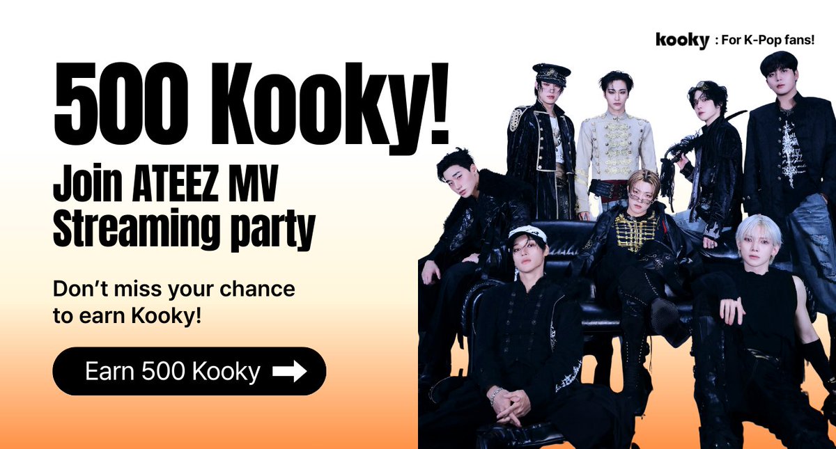 Join ATEEZ MV party and don’t miss your chance to earn Kookys! 🩷
🔗kookylinkpage.kooky.io/content/reward…
1) Watch #ATEEZ #에이티즈's “Adrenaline” MV on YouTube, Like it, and leave a comment.

2) Quote ATEEZ's post on X ( <a href="/ATEEZofficial/">ATEEZ(에이티즈)</a> ) with #ATEEZ_LetsParty and your thoughts.

3) Submit a