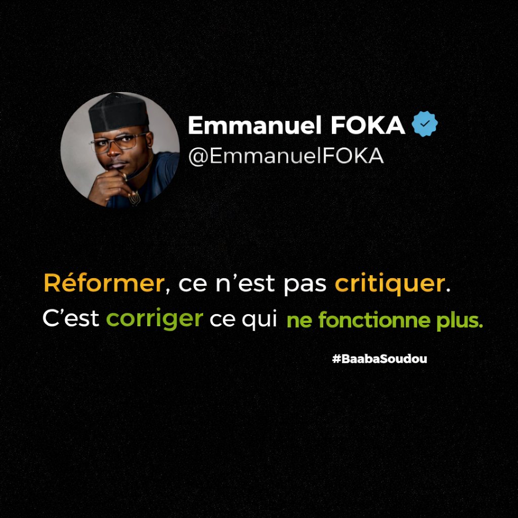 Critiquer fait du bruit.
Réformer demande du courage.
Beaucoup parlent.
Peu corrigent.
Le pays n’a pas besoin de commentaires.
Il a besoin d’actions.
#BaabaSoudou