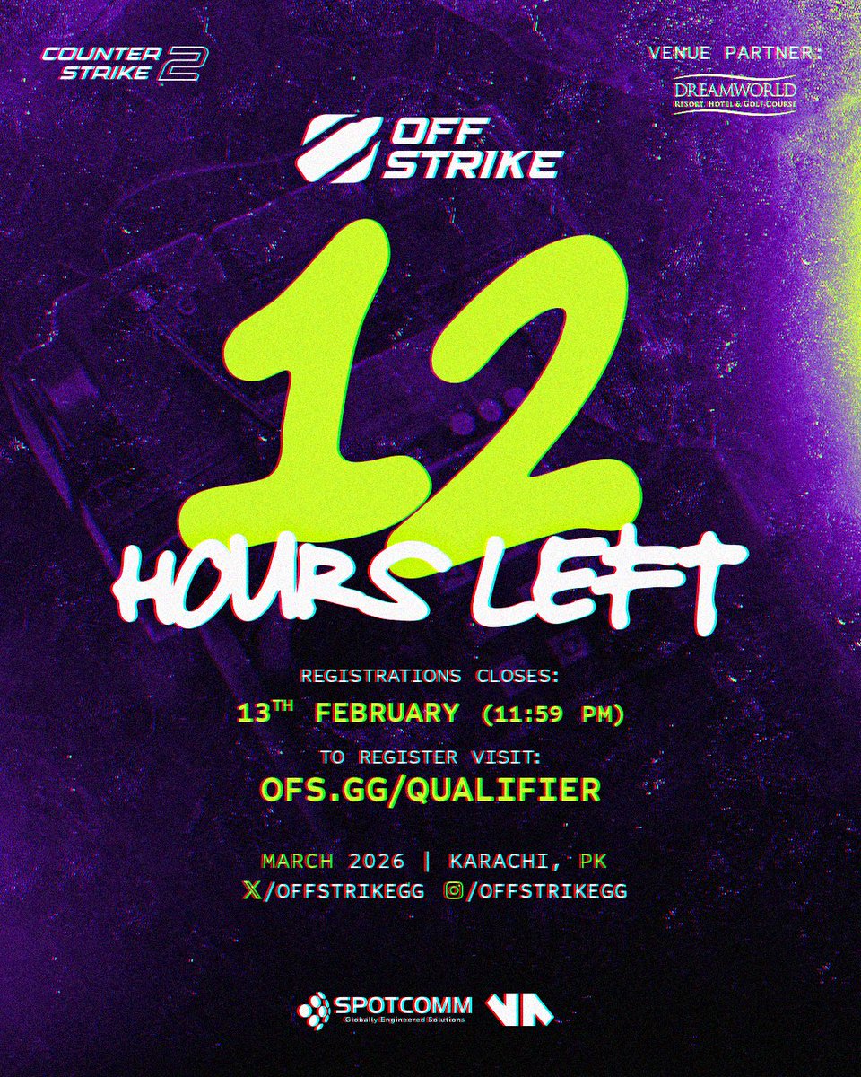 ⏰ 12 HOURS LEFT

Open Qualifier registrations close at 11:59 PM.
This is your final chance to enter OffStrike.

🔗 ofs.gg/qualifier