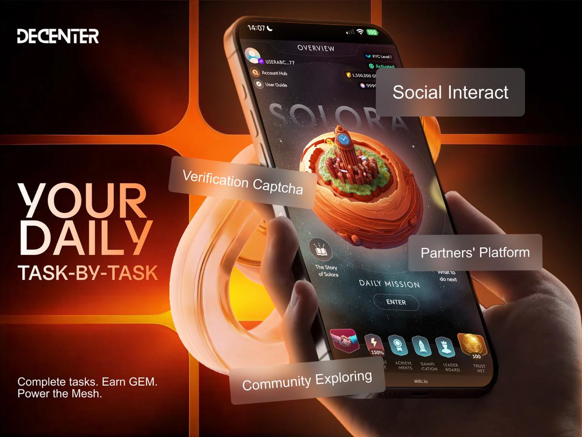 ✨ Daily Tasks — Small Actions, Big Impact

In the GEM App, every task is more than a click — it’s a contribution.
Each action you take helps expand the DeCenter ecosystem, where community effort fuels the DeCCM network and lays the groundwork for Human-Centered AI (HCAI).

🧭