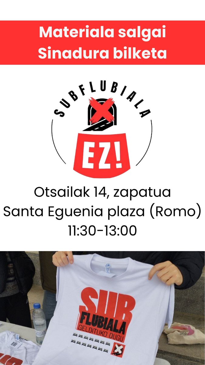 subflubialaez's tweet photo. Bihar Romon egongo gara Subflubialaren inguruko informazioa banatzen, kamisetak saltzen eta sinadurak biltzen.

Animatu! https://t.co/8VB1YkoS15