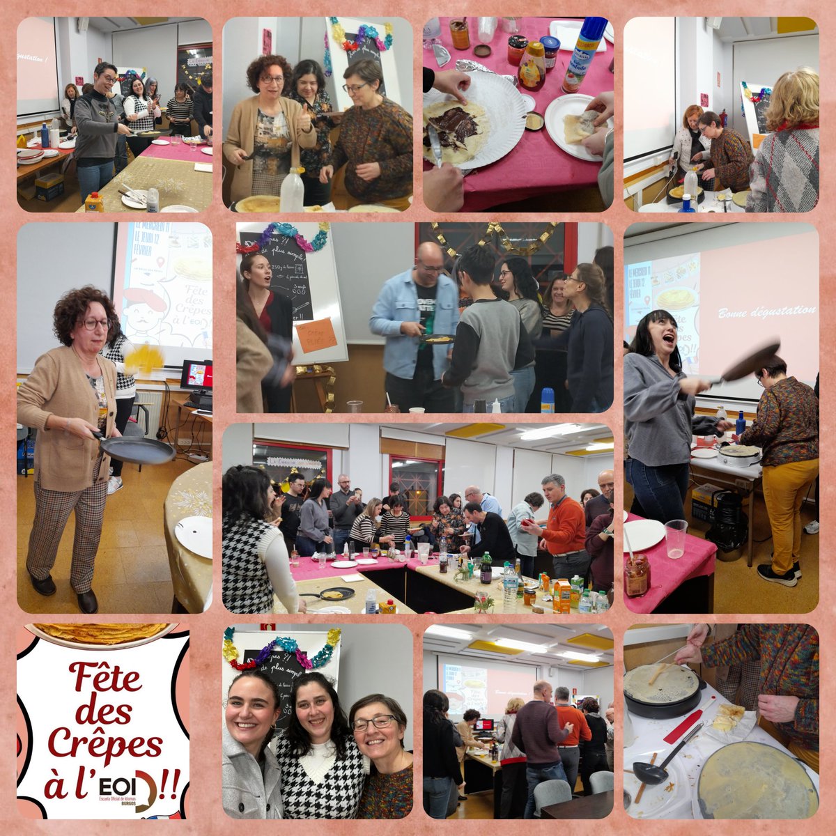 🇫🇷 🇧🇪 🇨🇭 Aprende francés con la EOI de Burgos. 😁 El Departamento de Francés organizó una fiesta de las crêpes deliciosas elaboradas por los estudiantes y las profesoras. 😍
Faire sauter des crêpes, c'est tellement rigolo! 😆 Merci à tous! 🥳
#aprenderidiomasesunplacer