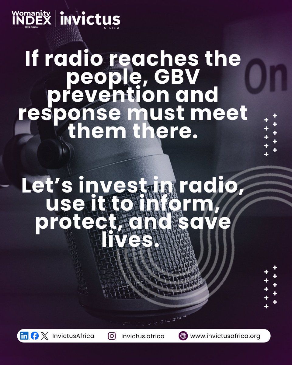 InvictusAfrica's tweet photo. 📻 When information saves lives, access matters. Let’s invest in radio to inform and protect.
#WorldRadioDay #WomanityIndex25 #EndGBV #DataForChange #RadioForImpact https://t.co/bw6R7YgAGT