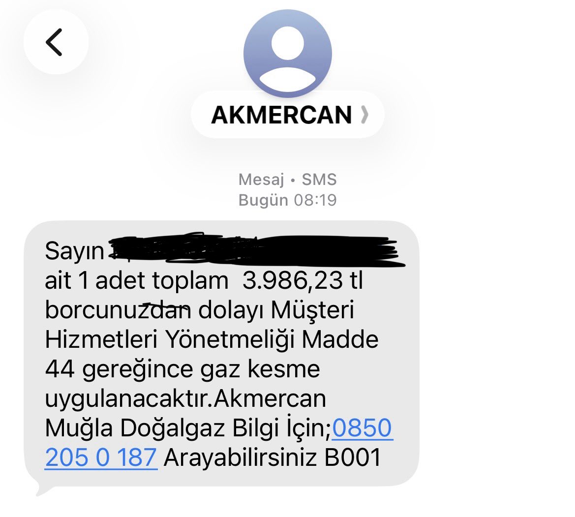 Sevgili <a href="/akmmuglagaz/">Akmercan Muğlagaz</a> 
Size telefonla ulaşmam çok zor. Bir konu hakkında yazmam gerekiyor. Ben devlet memuruyum ve malumunuz maaşımı her ayın 15’inde alıyorum. Lütfen her seferinde bu mesajı atmayınız. Bu tehdit mesajı erken ödememe yardımcı olmuyor. Ek bir gelirim de yok.