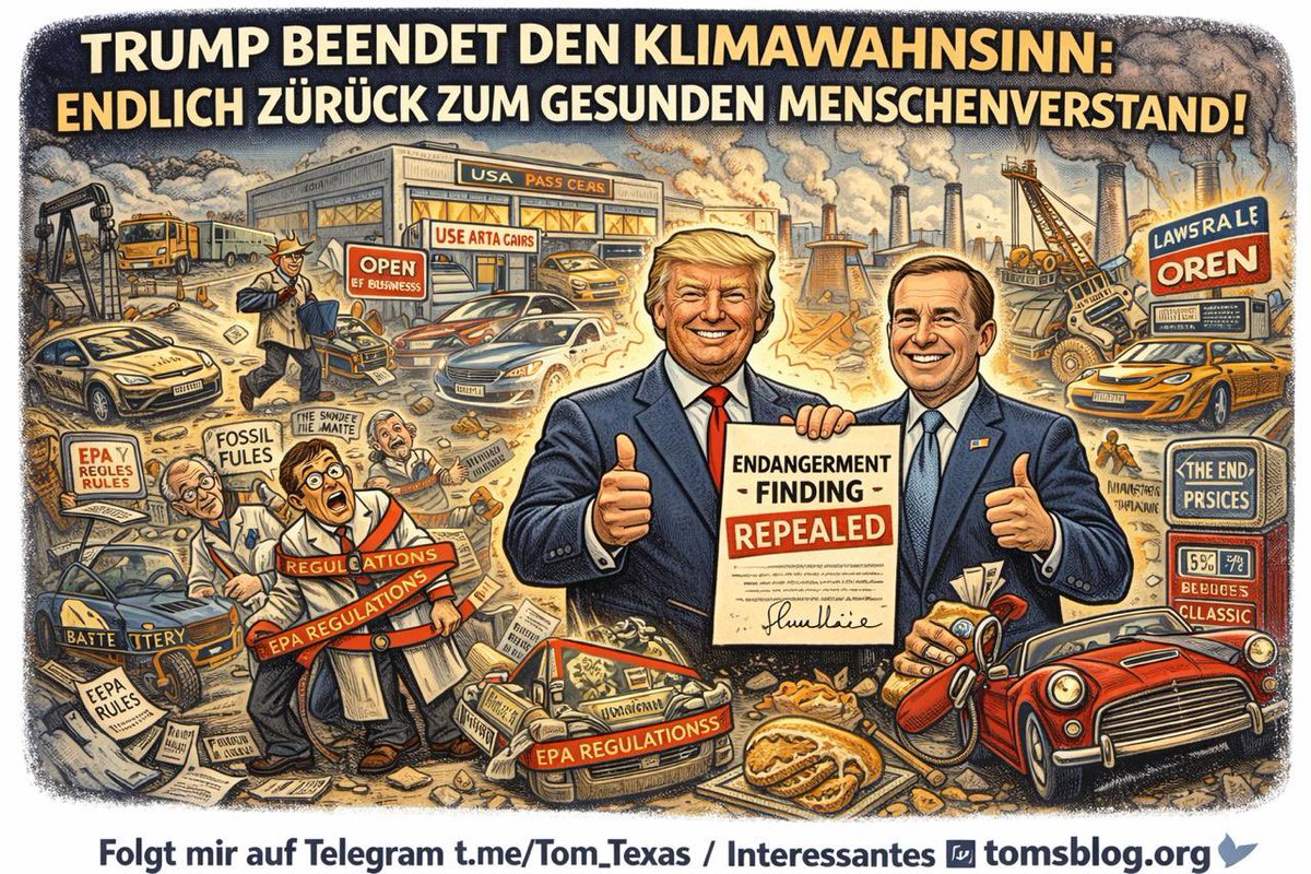 Pfeffer7373's tweet image. Trump beendet den Klimawahnsinn: Endlich zurück zum gesunden Menschenverstand!

Was für ein glorreicher Tag für Amerika! 

Präsident Donald Trump hat heute, flankiert von seinem treuen EPA-Chef Lee Zeldin, die berühmt-berüchtigte "Endangerment Finding" der EPA in die…