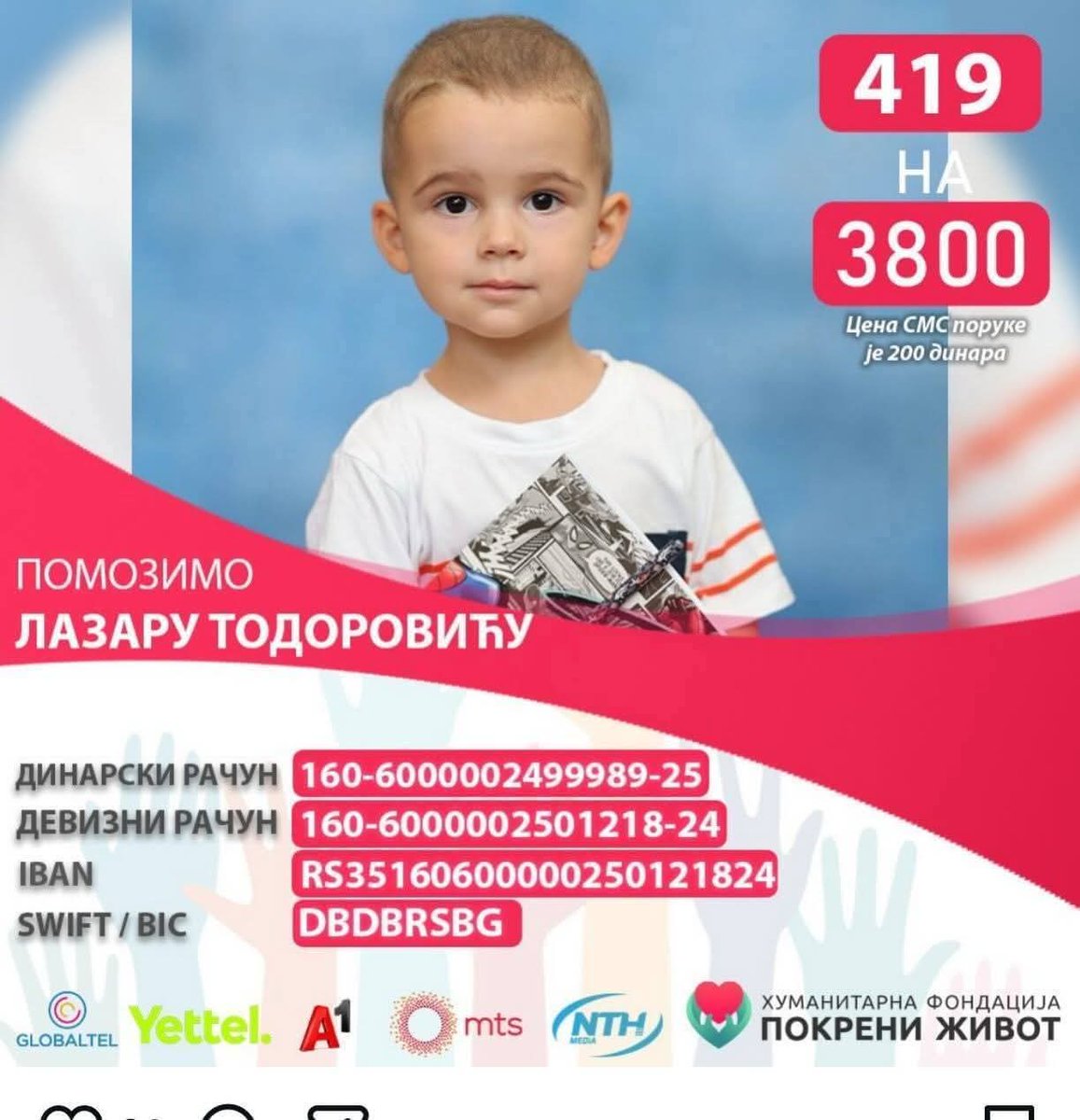 Ko može, neka uplati za Lazara.
Molim RT!