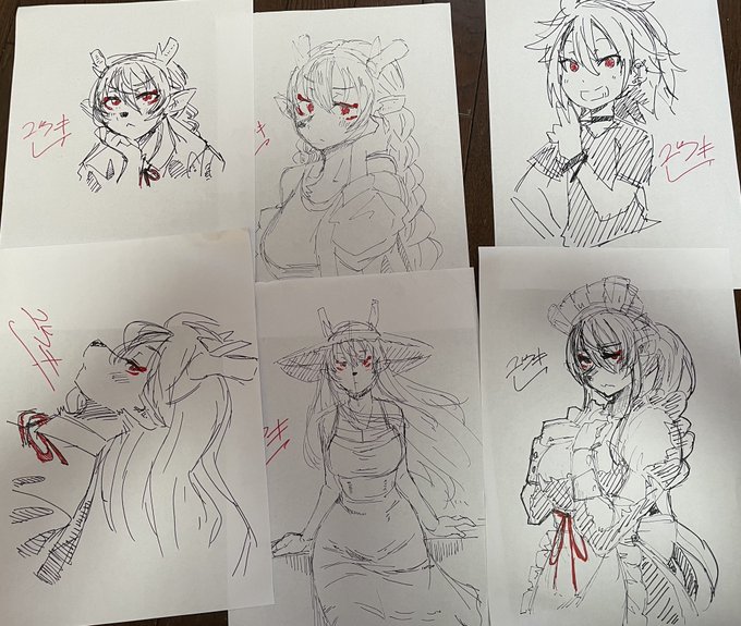 サイン本のデザインラフたち。色紙じゃないけど関西けもケに受かったら持って行くけど、紙のラフ画は需要あるんすかね 