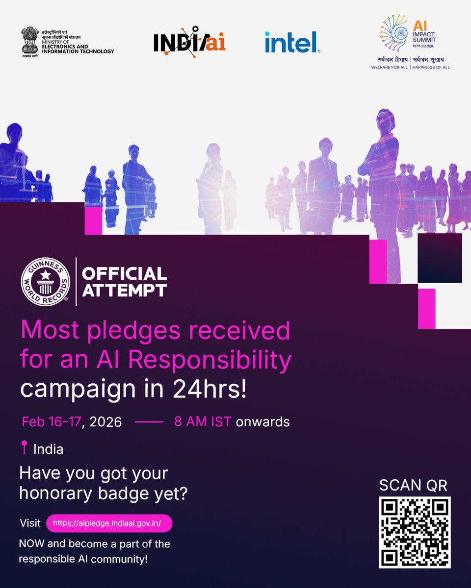 India is coming together to make AI responsible, ethical, and inclusive!

Be part of the AI Responsibility Campaign at the IndiaAI Impact Summit (16–17 Feb 2026, 8 AM IST onwards) and contribute to a historic Guinness World Records official attempt for the most pledges received