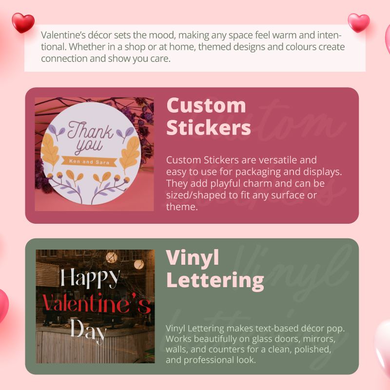 StickerCanada's tweet image. Love is in the details. 💕

From charming stickers to elegant vinyl lettering, discover simple ways to transform any space into a warm, thoughtful Valentine’s display.

Read the full blog to get inspired this Valentine’s: tinyurl.com/y5apfbzw

#StickerCanada