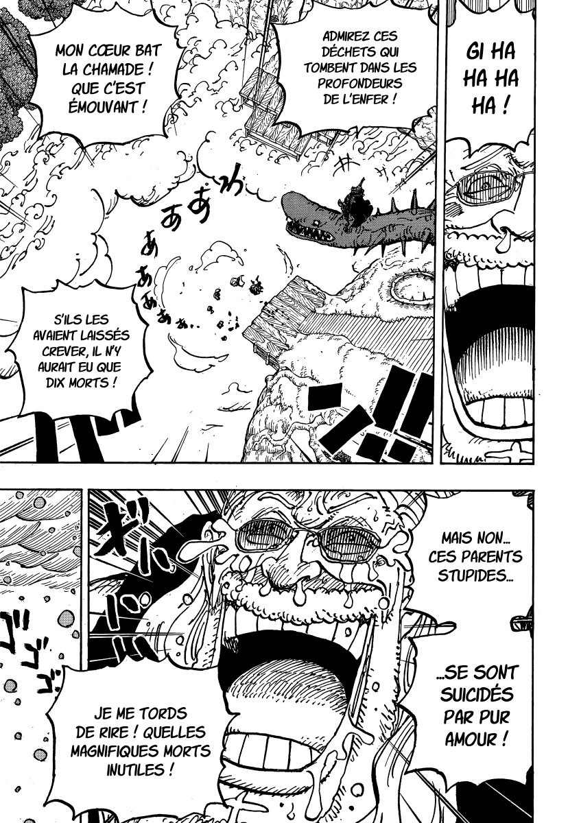 Je pense à cette scène en anime sous OST émouvante, triste et d'un coup l'OST se coupe, gros bruit de golmon de Luffy en Gear 5 qui fait boing boing  #ONEPIECE1174