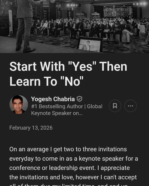 Just shared this on my The Happionaire Life Newsletter on LinkedIn - something more people need to learn about.

When to say "Yes" and when to say "No"
