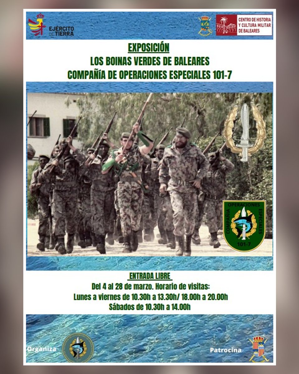 LOS BOINAS VERDES DE BALEARES, COMPAÑÍA DE OPERACIONES ESPECIALES 101-7. Es el título de la exposición que tendrá lugar a partir del próximo día 4 en el Claustro del antiguo convento de Santa Margarita, sede del Centro de Historia y Cultura Militar de Baleares. #IHCM <a href="/COMGEBAL_ET/">Comandancia General de Baleares</a>