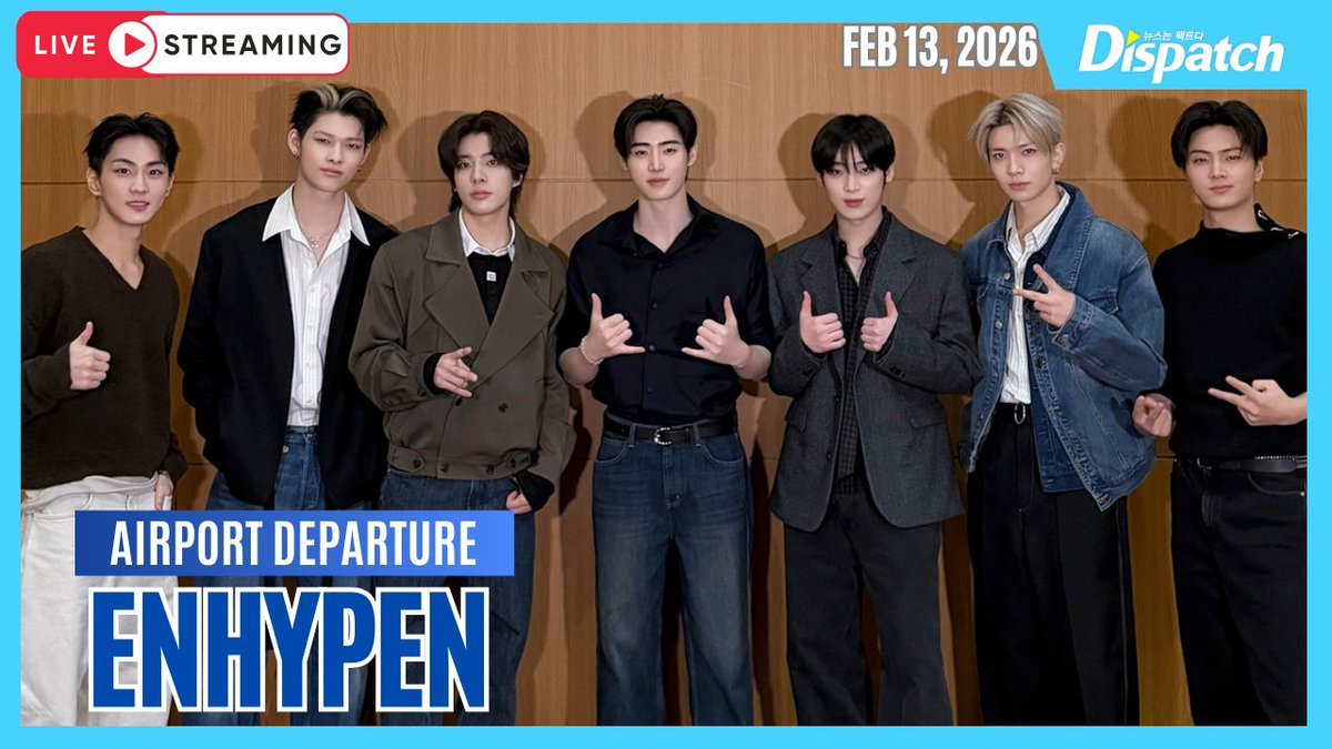 [INFO] [AO VIVO] ENHYPEN, "Partida do Aeroporto Internacional de Incheon" | ENHYPEN, "ICN INT Airport Departure" [Aeroporto]

​Assista aqui: youtube.com/watch?v=Z5HAj0…

<a href="/ENHYPEN_members/">ENHYPEN</a> <a href="/ENHYPEN/">ENHYPEN OFFICIAL</a> #ENHYPEN #엔하이픈