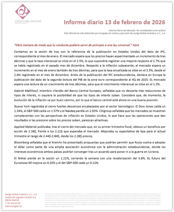 #Felizfinde Informe diario Auriga 13/02/2026