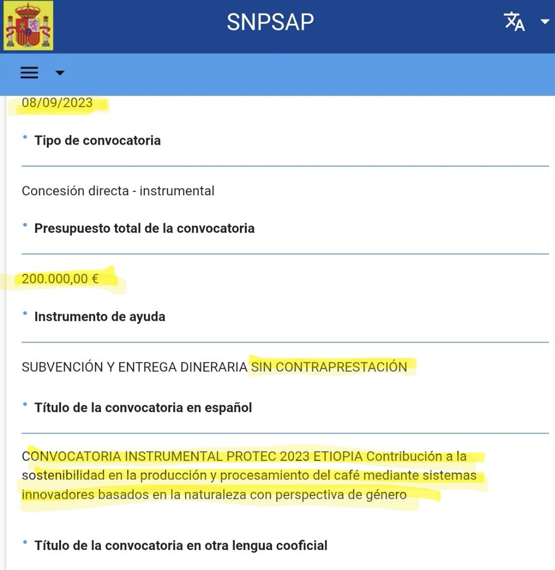 ⭕️ 200.000€ de sus impuestos a la innovación basada en la naturaleza de la producción del café con perspectiva de género en ETIOPÍA.

 No es coña…