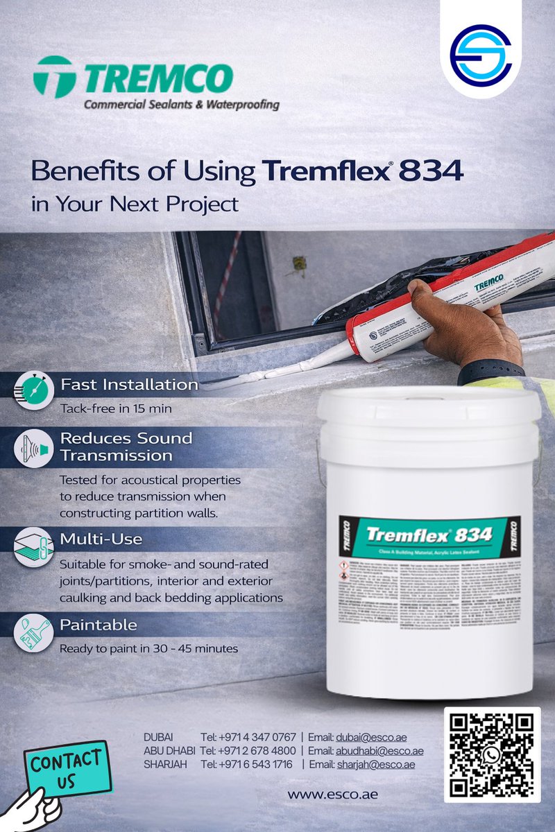 Tremflex® 834 – A high-performance, single-component acrylic latex sealant formulated to deliver a pliable, durable seal with minimal shrinkage – perfect for today’s fast-paced fit-out and construction projects.