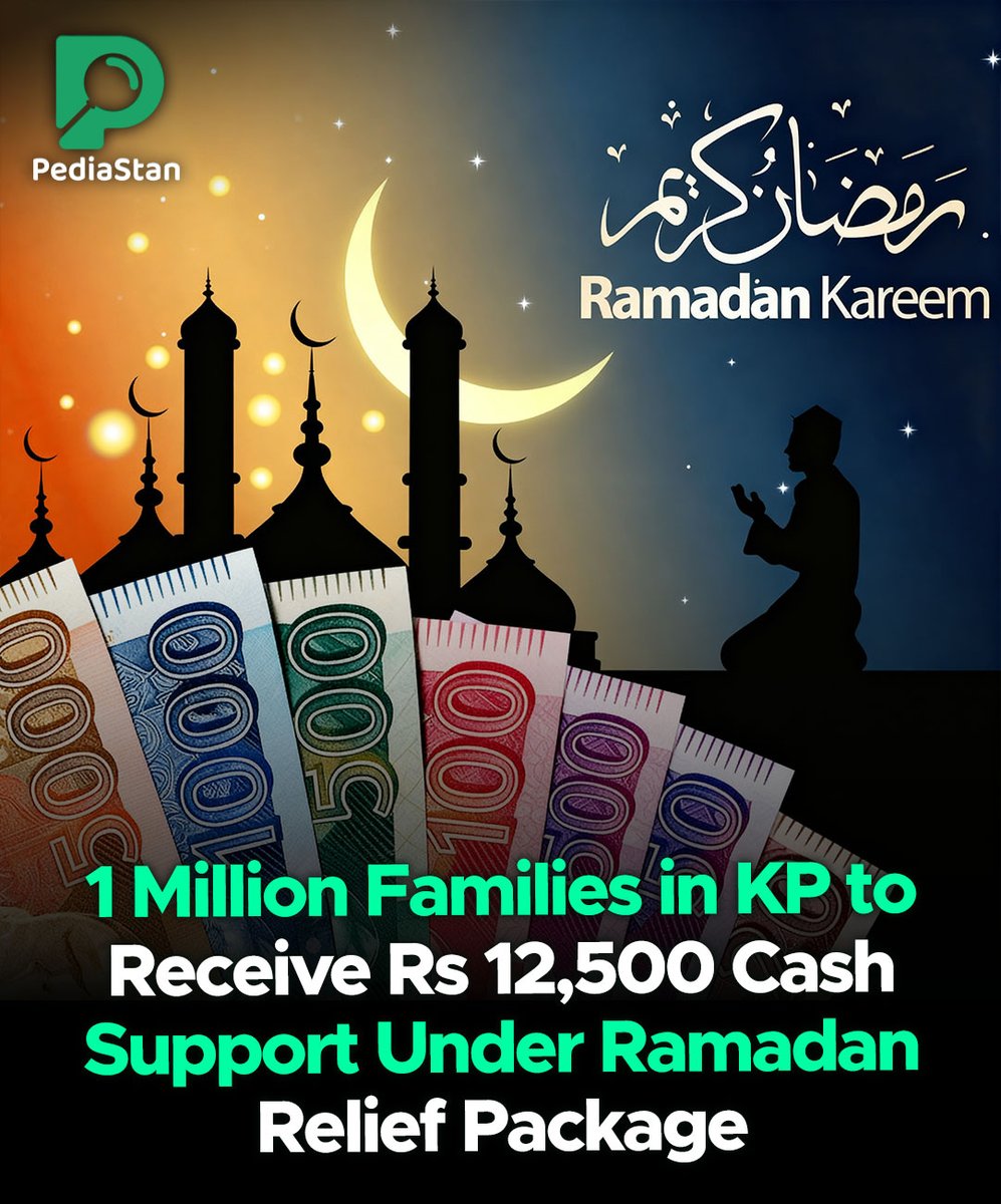 Pediastan's tweet image. Government of Khyber Pakhtunkhwa will provide Rs 12,500 in cash support to one million families under a special Ramadan relief package.

#KP #RamadanRelief #CashSupport #SocialWelfare #pediastan