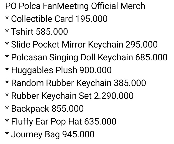 PO Polca FanMeeting Official Merch

Line: 0878.1955.3000
Wa: wa.me/6287819553000
Link DP Shopee: id.shp.ee/85akxjB
IG: Lizzie_Thai_Merch
GO Jajan Thai: chat.whatsapp.com/LXq7ZG1oQZtEn9…
#polcasan #polca #polcafanmeeting #TayNew