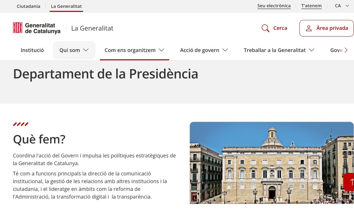 Tot un departament/conselleria.
Què fem?
No fem res.
Tenim, o no tenim, un president "missing in action" des de fot un mes. No sabem si està viu o mort. Li paguem un servei de premsa que ni informa ni fot l'ou.
Tenim dret a EXIGIR un mínim d'informació.
Està viu?