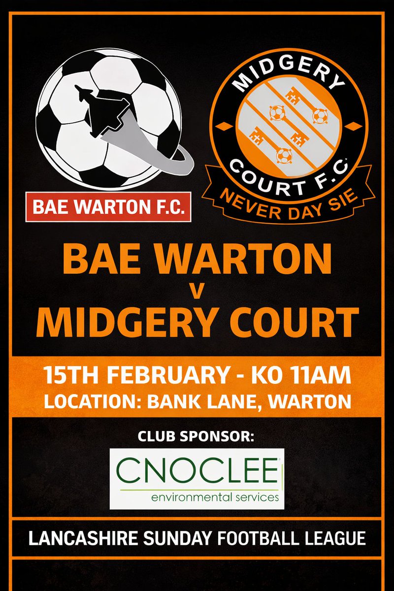 🟡⚫️ MATCH PREVIEW ⚽️

We travel to BAE Warton this Sunday for the reverse fixture after a hard-fought 3–1 win back in October. It won’t be easy on their turf — we’re expecting a battle.

⚽ Eyes on the 3 points
🔥 Big performance needed

Let’s go, Midgery! 🟡⚫️