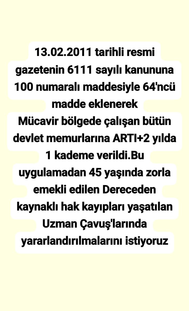 <a href="/ibrahim_0634/">İbrahim Akduman (1)</a> <a href="/Den16467976Omer/">Ömer DENİZ</a> <a href="/MuratNR3/">Murat ÖNÜR</a> <a href="/RTErdogan/">Recep Tayyip Erdoğan</a> <a href="/MHP_Bilgi/">MHP</a> <a href="/MhpTbmmGrubu/">MHP TBMM Grubu #MHP</a> <a href="/dbdevletbahceli/">Devlet Bahçeli</a> <a href="/yasaryldrmMHP/">Yaşar Yıldırım</a> <a href="/buyukataman/">İsmet Büyükataman</a> <a href="/erkanakcay45/">Erkan Akçay</a> <a href="/E_SemihYalcin/">E. Semih Yalçın</a> <a href="/sadirdurmaz/">Sadir Durmaz 🇹🇷</a> <a href="/UlviYonter/">Dr.İzzet Ulvi YÖNTER</a> <a href="/ismailozdemirrr/">İsmail ÖZDEMİR 🇹🇷</a> <a href="/muharremvarli01/">Muharrem VARLI</a> <a href="/AyseSibelErsoy/">Ayşe Sibel Ersoy🇹🇷</a> <a href="/MehmetTaytakMHP/">Mehmet Taytak</a> <a href="/MevltKarakaya25/">Mevlüt Karakaya</a> <a href="/alitilkici38/">Ali Tilkici 🇹🇷</a> <a href="/TEMUD_2024/">Türkiye Emekli Uzman Erbaşlar Derneği (TEMUD)</a> <a href="/55erhanusta/">Dr. Erhan Usta</a> <a href="/_cevdetyilmaz/">Cevdet Yılmaz</a> <a href="/akbasogluemin/">Av. M.Emin AKBAŞOĞLU 🇹🇷</a> <a href="/alimahir/">Ali Mahir Başarır</a> <a href="/bbpgenelmerkez/">BÜYÜK BİRLİK PARTİSİ</a> <a href="/burhanduran/">Burhanettin Duran</a> <a href="/tcsavunma/">T.C. Millî Savunma Bakanlığı</a> <a href="/CHPMuratBakan/">Murat BAKAN</a> <a href="/herkesicinCHP/">CHP 🇹🇷</a> "İŞTE SİZİN ADALETİNİZ"
Emekli bir statüye değişik isimlerle 6 tazminat verirken
Diğer bir emekli statüye 3600 ek gösterge verebilmek için derece iyileştirmesi yaptınız,oda yetmedi 2022 yılında 1 kademe verdiniz #UzmanÇavuş'a gelince
#BirDerece'yi
#KADRO'yu çok görüyorsunuz.