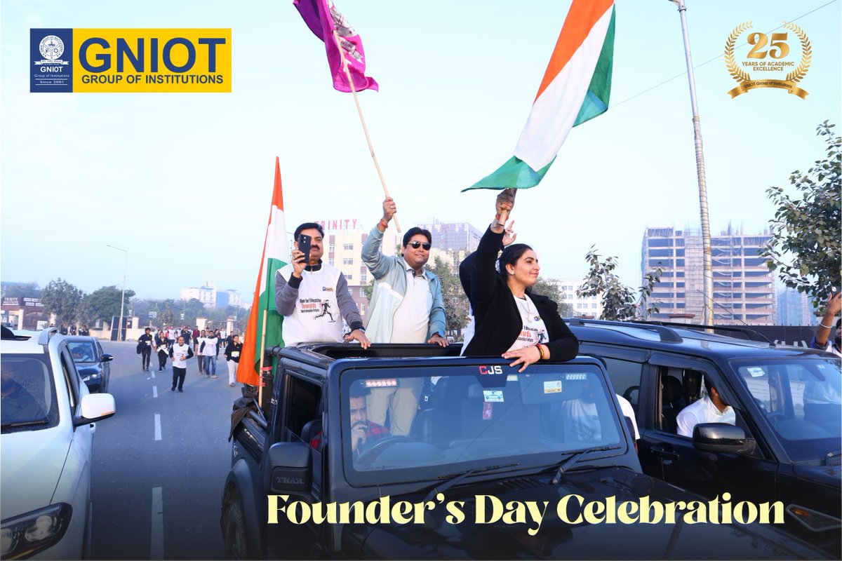 GNIOTCollege's tweet photo. GNIOT marked 25 Years of Excellence with Run for Education Towards a Sustainable Future. Chief Guest Nirmal Bhati inspired participants as students and faculty ran for fitness unity and sustainability.
#GNIOT #SilverJubilee #RunForEducation #SustainableFuture #25YearsOfExcellence https://t.co/PR6TVGyRDF