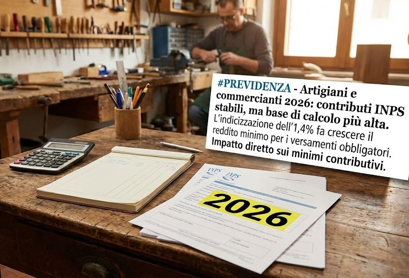#PREVIDENZA - Artigiani e commercianti 2026: contributi INPS stabili, ma base di calcolo più alta. L’indicizzazione dell’1,4% fa crescere il reddito minimo per i versamenti obbligatori. Impatto diretto sui minimi contributivi.