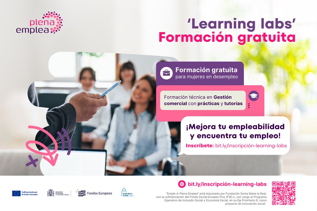 Aún estás a tiempo de apuntarte a #LearningLabs💡 Una #formación técnica GRATUITA con acompañamiento y prácticas, para abrir nuevas oportunidades laborales 💪💜

No dejes pasar esta oportunidad, ¡plazas limitadas! 👉 Apúntate aquí: bit.ly/inscripción-le…