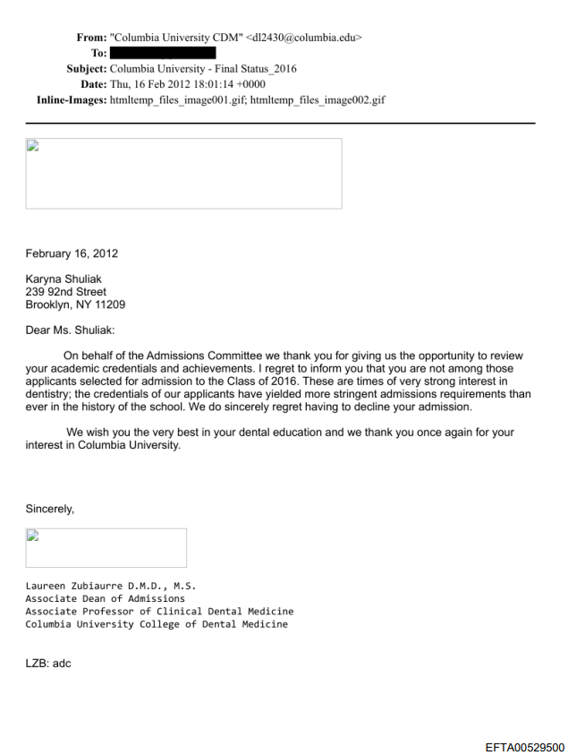 MarioNawfal's tweet photo. 🇺🇸 Columbia University fired 2 administrators after Epstein files revealed they admitted his girlfriend Karyna Shuliak to dental school through an "irregular process" after she was initially rejected.

Weeks after her rejection, Epstein discussed getting her enrolled. The dean arranged her admission while pursuing a $5-10 million donation from Epstein.

Epstein then donated $100,000 to a fund literally named after the dean, who wrote "I appreciate your friendship and generosity."

Columbia is now donating double what Epstein gave to charities supporting sexual abuse survivors.

Source: NY Post, ABC News
File numbers: EFTA00529500, EFTA01108696, EFTA00693511
