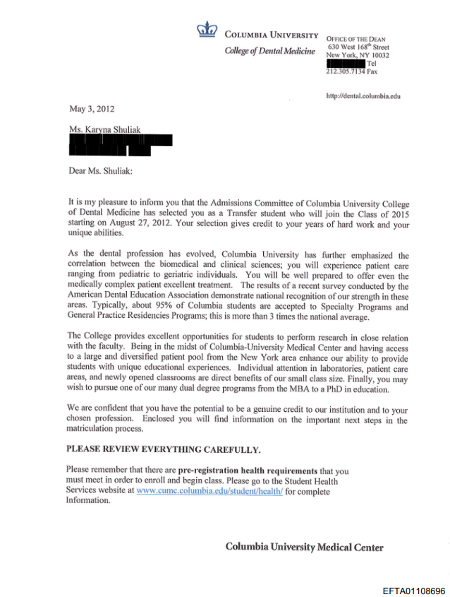 MarioNawfal's tweet photo. 🇺🇸 Columbia University fired 2 administrators after Epstein files revealed they admitted his girlfriend Karyna Shuliak to dental school through an "irregular process" after she was initially rejected.

Weeks after her rejection, Epstein discussed getting her enrolled. The dean arranged her admission while pursuing a $5-10 million donation from Epstein.

Epstein then donated $100,000 to a fund literally named after the dean, who wrote "I appreciate your friendship and generosity."

Columbia is now donating double what Epstein gave to charities supporting sexual abuse survivors.

Source: NY Post, ABC News
File numbers: EFTA00529500, EFTA01108696, EFTA00693511