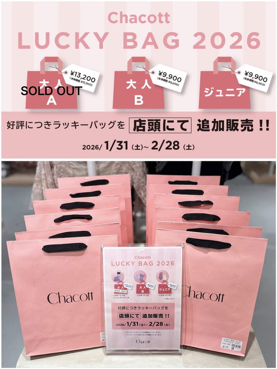 チャコットバッグ　期間限定11000円⇒9500円　2026年3月8日まで お得に #チャコット のレオタードをGET！ Chacott BALLET LUCKY BAG
