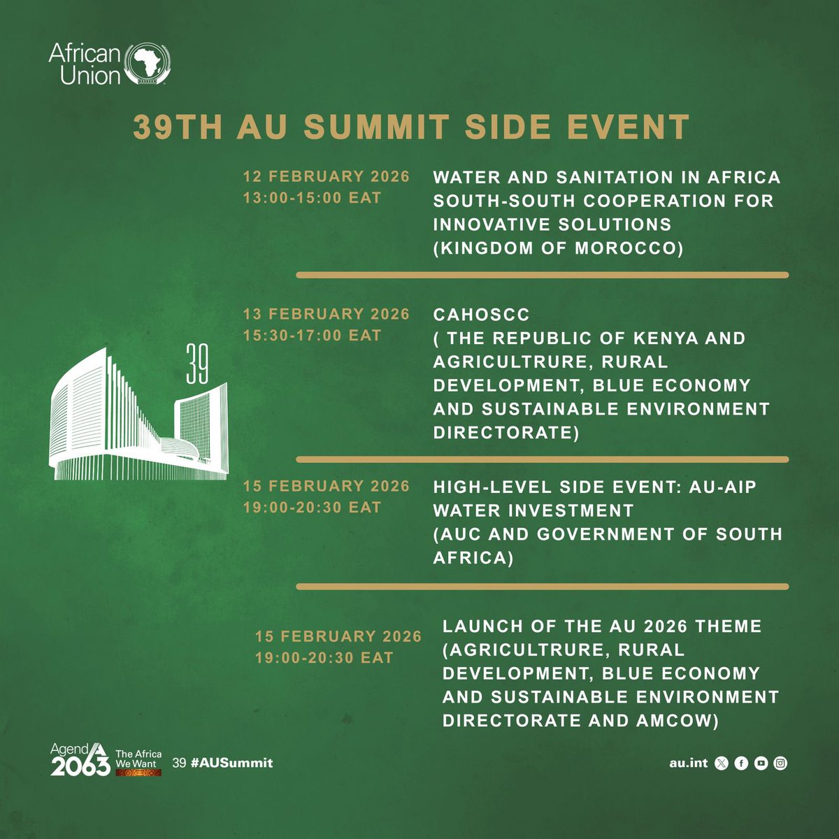 MosesVilakati's tweet photo. At the #48thAUSummit, our department is convening experts and leaders to transform Africa’s landscapes and lifelines. We’re deep-diving into sustainable land management and the untapped potential of our Blue Economy.
Follow the thread for insights from our side events. 👇 #ARBE https://t.co/wgI1y8Vd3t