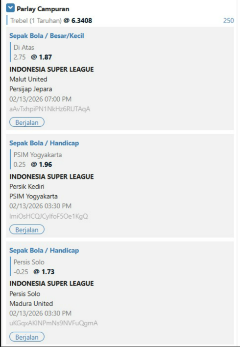 MichaelAdr_4's tweet photo. PARLAY LIGA INDO ⚽ : 
MALUT OV 2.75
PSIM +0.25
PERSIS SOLO -0.25

#liga #ligabri #ligaindonesia #briliga #indonesia #psis #psissemarang #persib #pssi #aremania #sepakbolaindonesia #psisday #sepakbola #panserbiru #baliunited #semarang #persija #snexmania #arema #persebaya #piala https://t.co/Bb1IcwfrFv