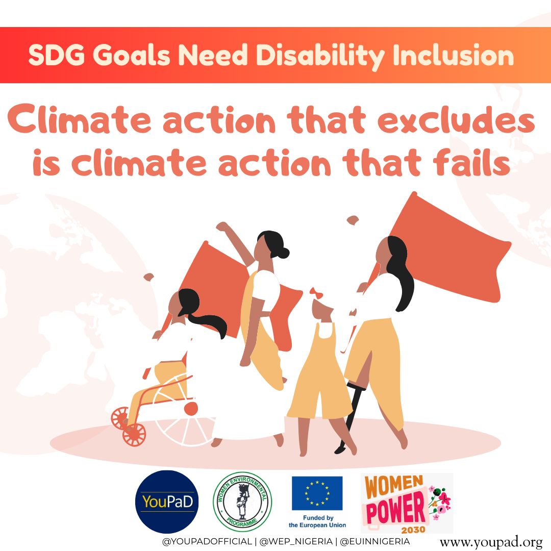 youpadofficial's tweet photo. DAY 5: SDGs &amp; INCLUSION 

The Sustainable Development Goals cannot be achieved without disability inclusion, especially SDG 13 on climate action.
When climate finance, policies, and programmes overlook disability, progress slows and inequalities widen. https://t.co/qoaSyuUjs1