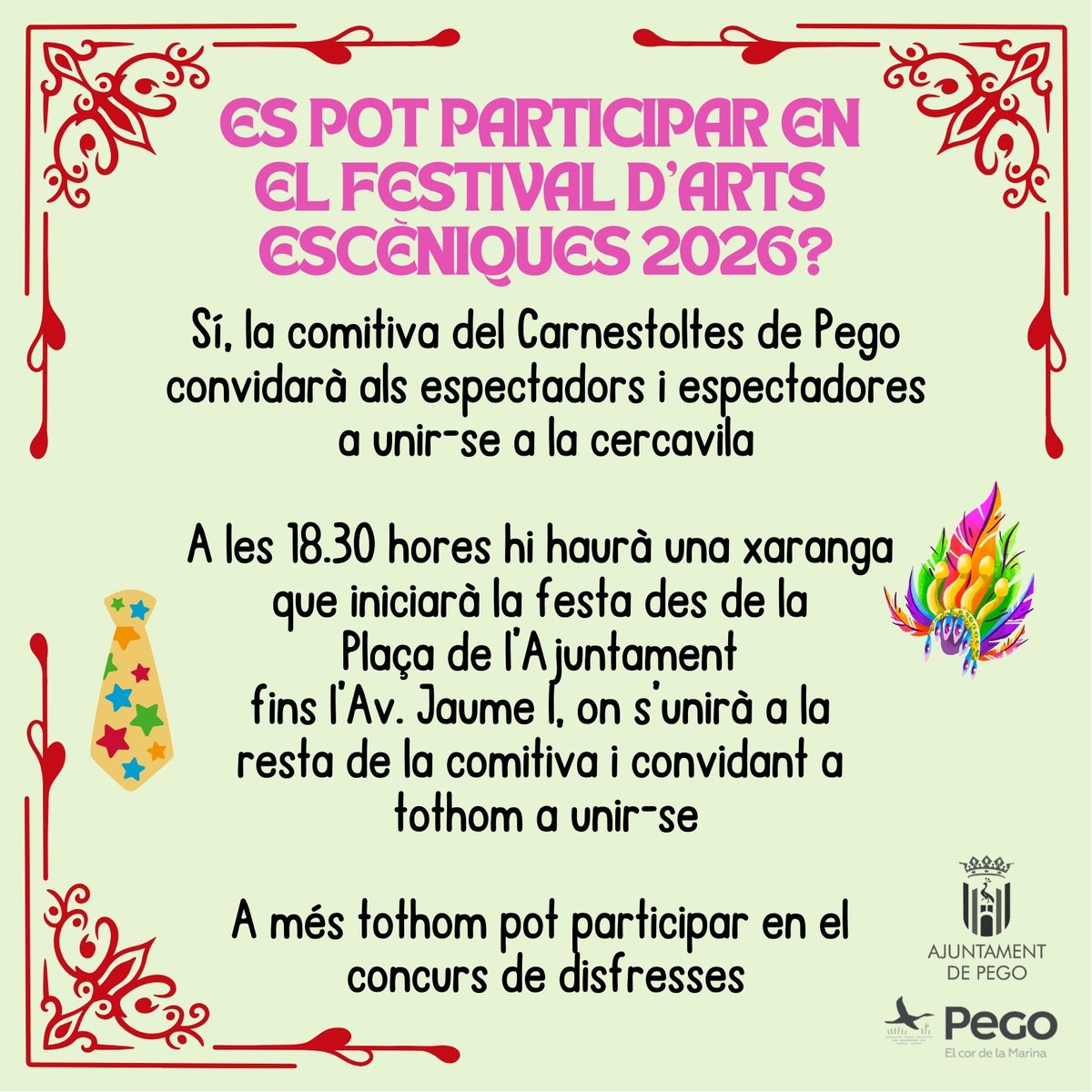 Alguns detalls importants sobre el Carnestoltes de Pego 2026 🤡🥳