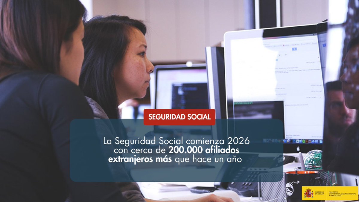 ‼️ La Seguridad Social comienza 2026 con cerca de 200.000 afiliados extranjeros más que hace un año

➡️ Son el 14,1% del total de cotizantes a la Seguridad Social

🔗 run.gob.es/otf3b909