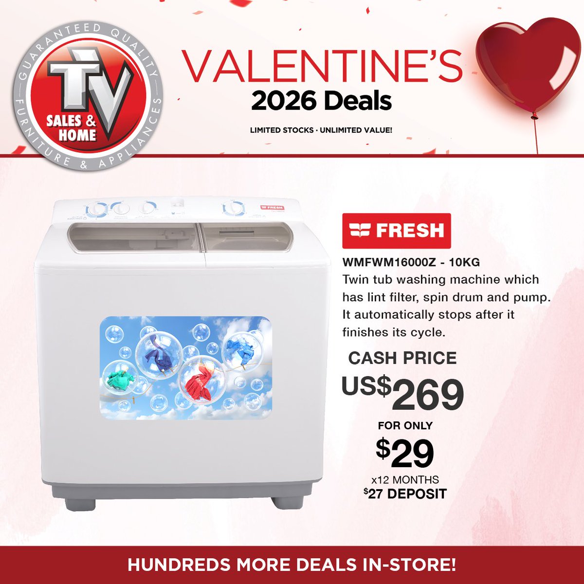 TvSalesandHome's tweet image. Washing machines that make life easier. Spend less time on chores and more time together this Valentine’s.

Visit us in-store at TV Sales &amp;amp; Home or view the full Valentine’s Catalogue:  tvsales.co.zw/categories/val…

#LoveAtHome #EverydayComfort #TVSalesAndHome