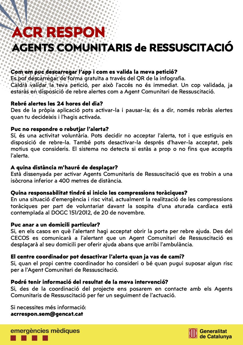 🫂Donem suport a #ACRRespon
Com a grup de treball de TES, ens sumem a aquesta iniciativa del <a href="/semgencat/">SEM. Generalitat</a>  que impulsa una xarxa de persones formades en RCP per actuar de manera precoç davant una aturada cardiorespiratòria.