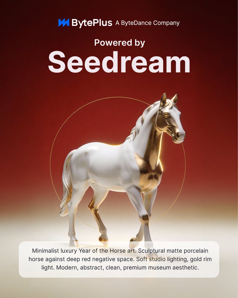 BytePlusGlobal's tweet photo. New year. New energy. Calm power only. We’re moving forward, not rushing. 🐎
✨ Here’s to momentum, clarity, and doing things our way this year. No noise. Just vibes.

#BytePlusX #Seedream #YearOfTheHorse #NewYearEnergy #MainCharacterMomentum #CNYVibes https://t.co/lKHIdTJ9QP