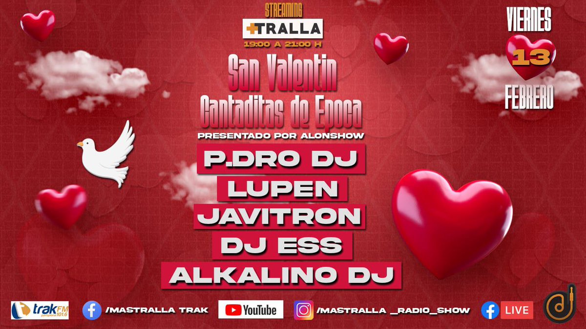 TRAK_FM's tweet photo. ¡Este viernes 13 de febrero nos ponemos románticos... pero a ritmo de dance! ❤️🕺 No te pierdas "#Cantaditas de época".
​🎧Con el equipo de Mastralla e invitados de lujo: Dj P. Dro (Zona Límite) y Lupen (Club Strong).
⏰ 19:00 a 21:00h
📻 #TrakFM, Twitch y YouTube.
#Remember https://t.co/6zqXSExqYD
