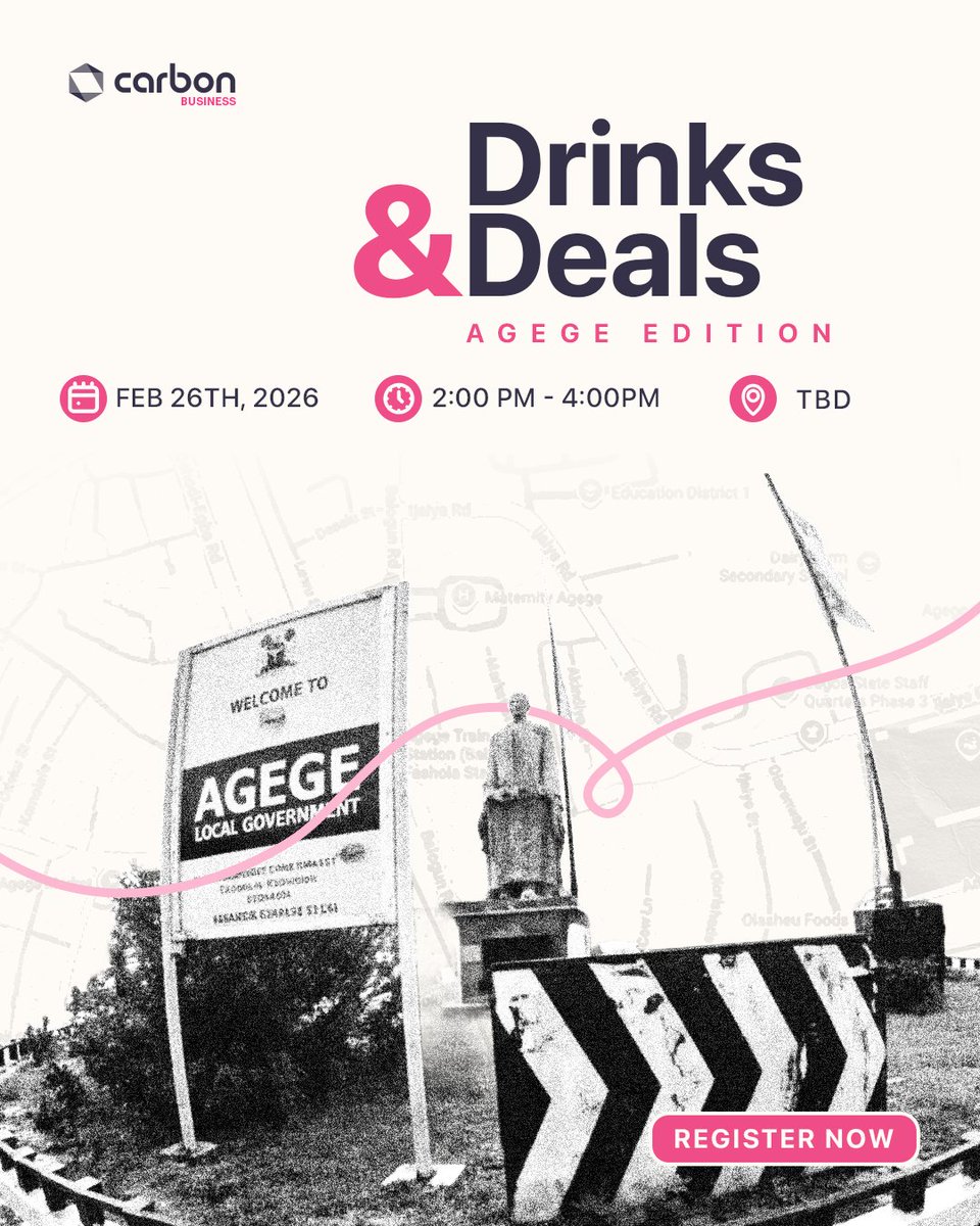 Is cash flow tight? Your business still has to move forward.

Hear directly from other business owners building through real challenges.

Register 👉 bit.ly/DnDAgege

#DrinksAndDeals #Agege #AgegeBusiness #NaijaBusiness #CarbonBusiness