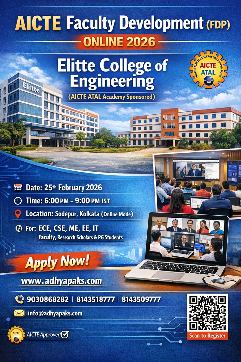 The_Adhyapaks's tweet image. share.google/NIVfTOpDWSzud1…
#AICTE #ATALAcademy #FDP2026 #FacultyDevelopmentProgramme #OnlineFDP #EngineeringEducation #ResearchScholars #ProfessionalDevelopment #Adhyapaks